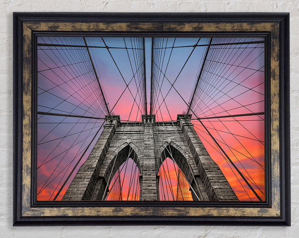 Fire Skies Above Brooklyn Bridge Framed Print