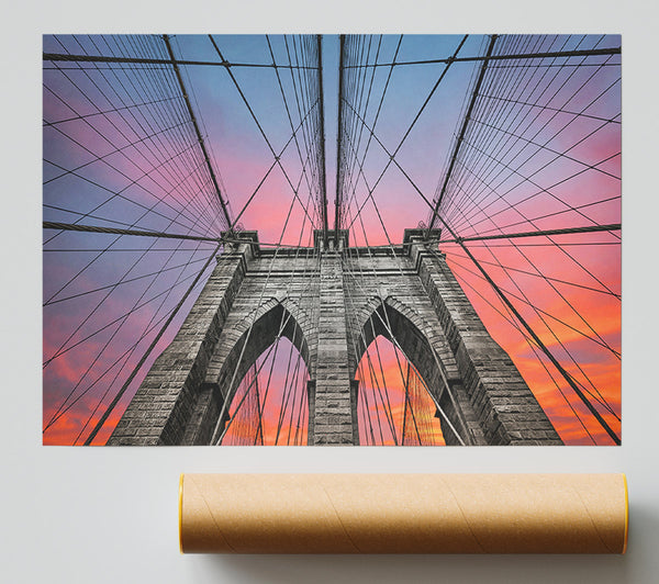 Fire Skies Above Brooklyn Bridge Print