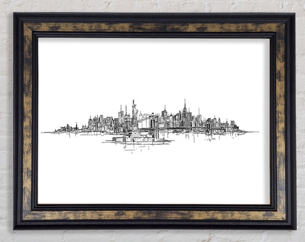 Outline Of The Big Apple Framed Print
