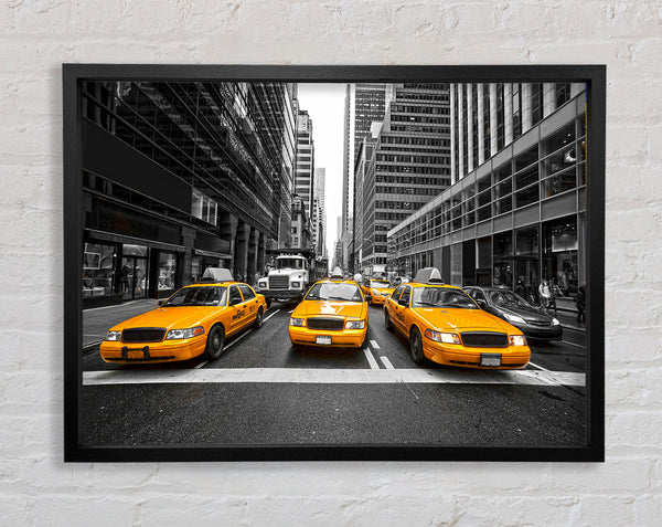 Yellow Taxi Cabs In NYC Framed Print