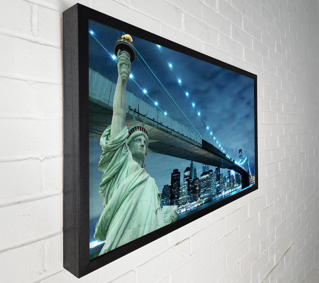  A Canvas Print of Statue Of Liberty Brooklyn Bridge Nights Canvas Print