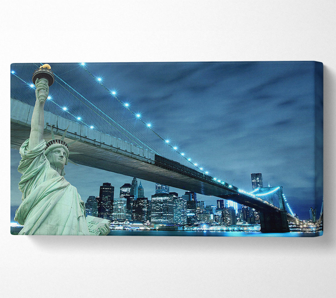  A Canvas Print of Statue Of Liberty Brooklyn Bridge Nights Canvas Print