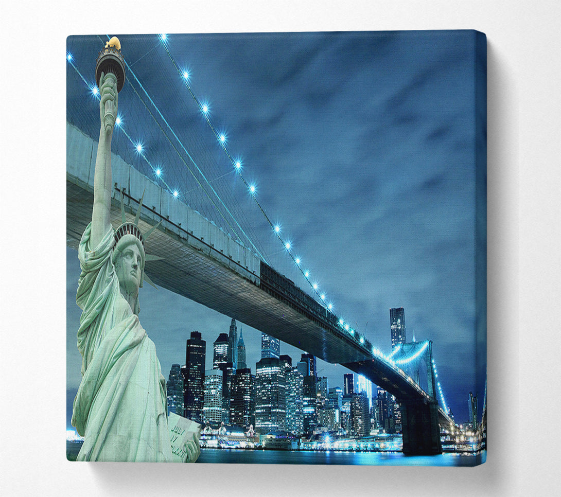  A Canvas Print of Statue Of Liberty Brooklyn Bridge Nights Canvas Print