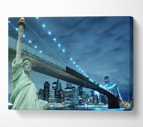  A Canvas Print of Statue Of Liberty Brooklyn Bridge Nights Canvas Print