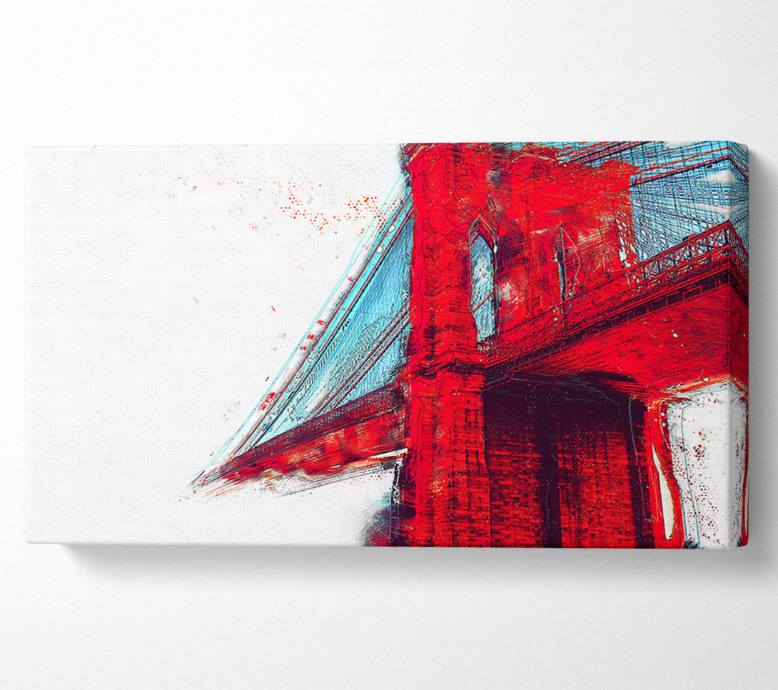  A Canvas Print of Red Funky Brooklyn Bridge Canvas Wall Art