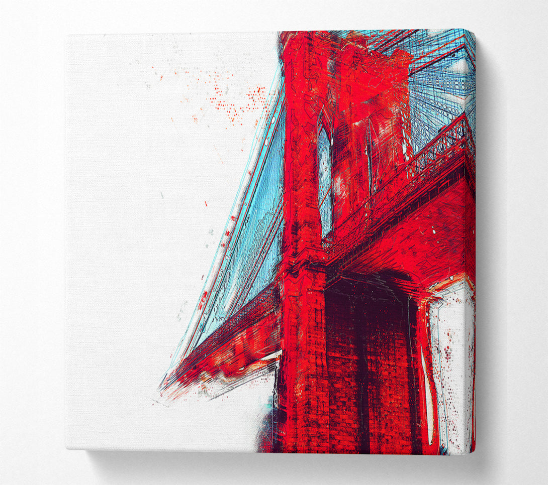  A Canvas Print of Red Funky Brooklyn Bridge Canvas Wall Art