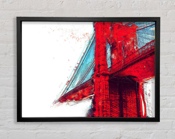Red Funky Brooklyn Bridge Framed Print