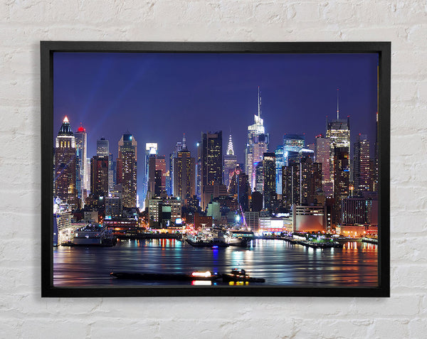 NYC Harbour At Night Framed Print