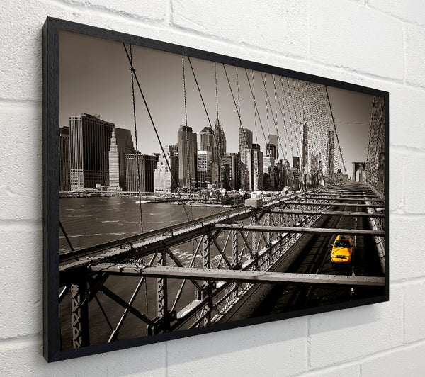 Brooklyn Bridge Yellow Cab Leaving NYC