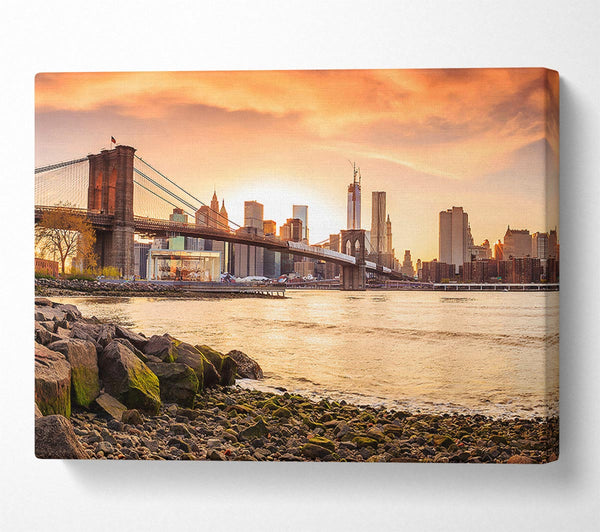  A Canvas Print of As The Sun Comes Up Over The Brooklyn Bridge Canvas Print