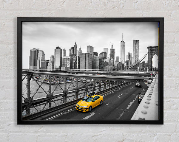 Yellow Cab On Brooklyn Bridge Framed Print