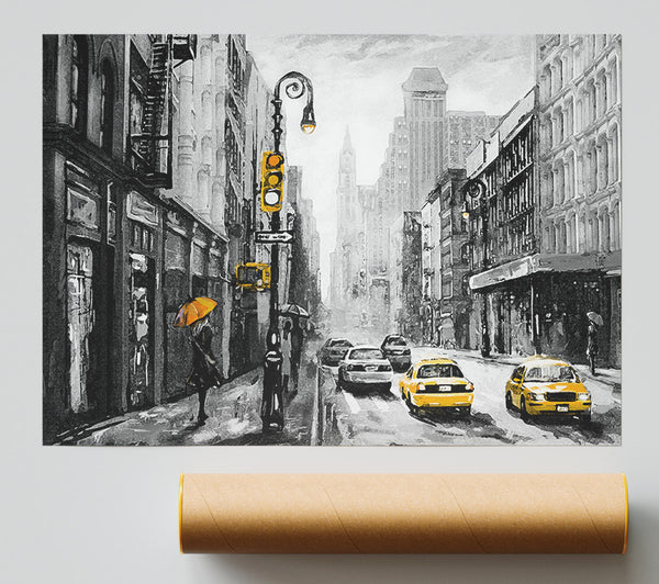 Yellow Cabs In The Streets Of Nyc Poster