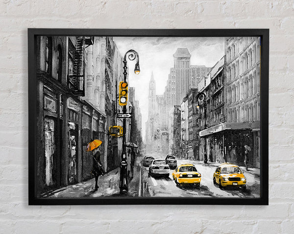 Yellow Cabs In The Streets Of NYC Framed Print