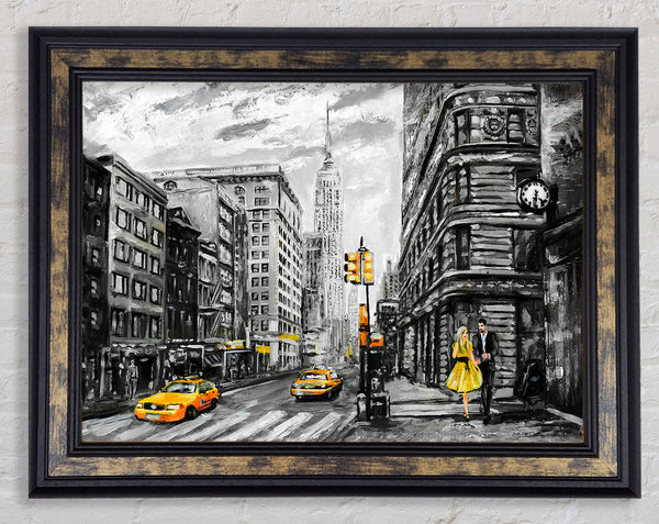 Romantic Walk In The Big Yellow City Framed Print