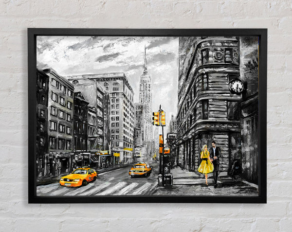 Romantic Walk In The Big Yellow City Framed Print