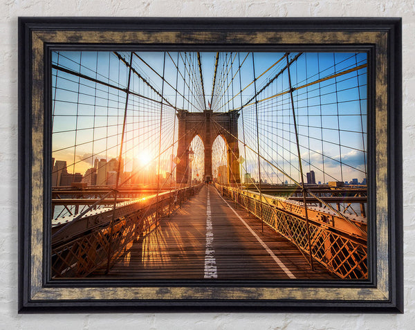 Sunset Through Brooklyn Bridge Framed Print