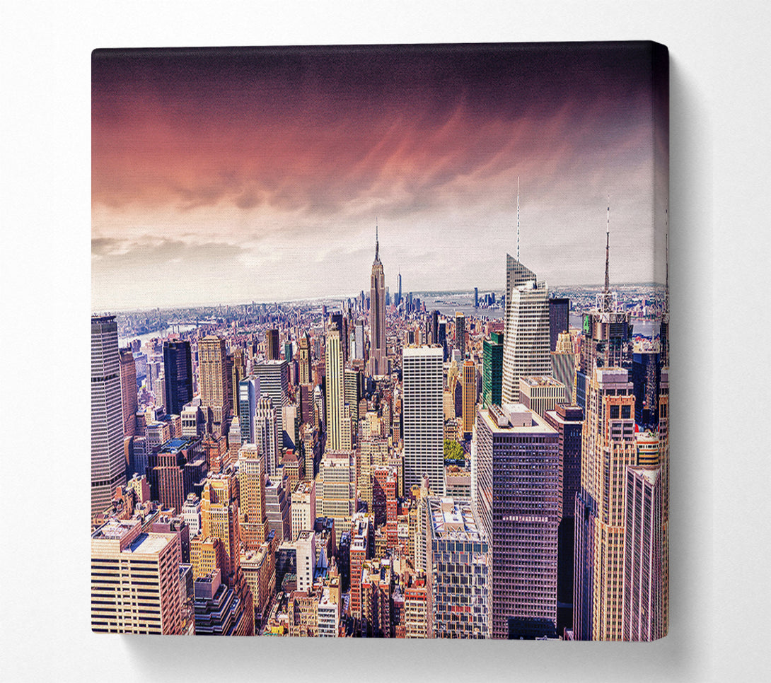 A Canvas Print of Pink Skies Over NYC Canvas Print