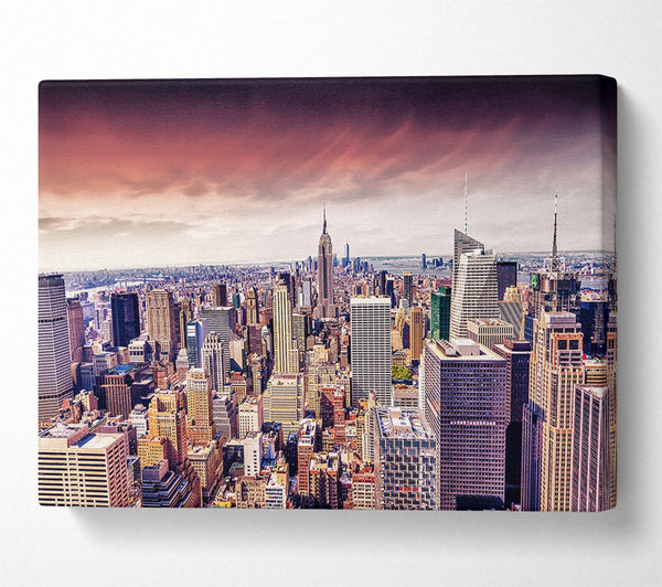  A Canvas Print of Pink Skies Over NYC Canvas Print