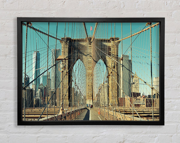 Walking Through The Brooklyn Bridge Framed Print