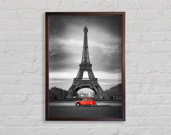 Eiffel Tower Red Car Framed Print