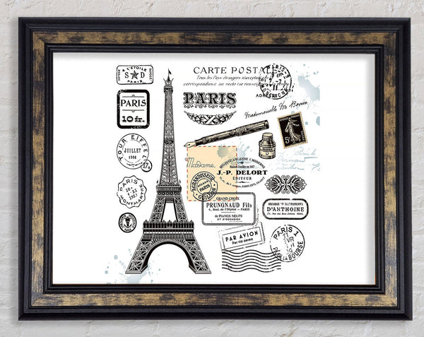 Eiffel Tower Retro Post Framed Print