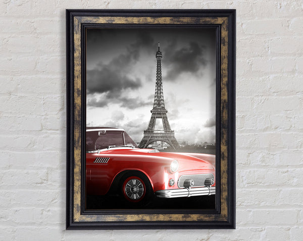 Eiffel Tower Retro Car Framed Print