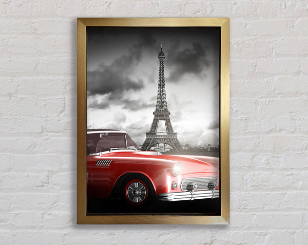 Eiffel Tower Retro Car Framed Print