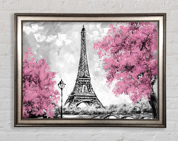 Eiffel Tower Pink trees Framed Print