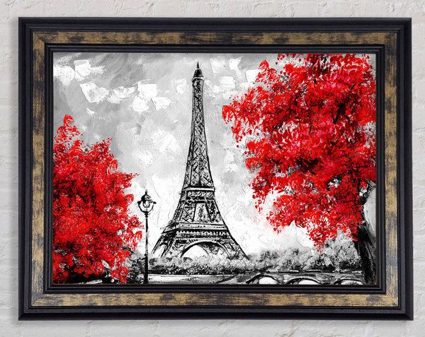 Eiffel Tower Red trees Framed Print