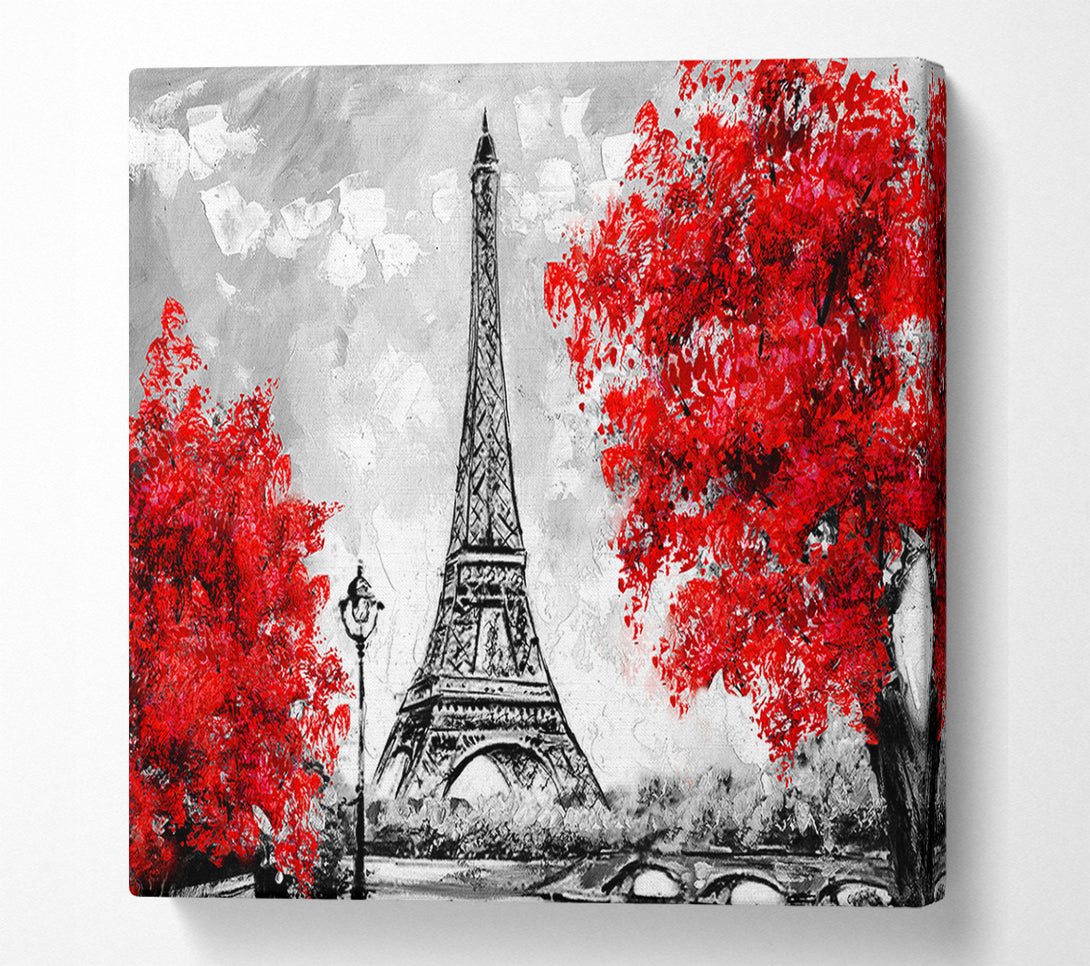  A Canvas Print of Eiffel Tower Red trees Canvas Wall Art
