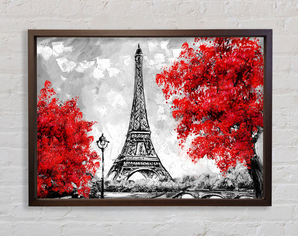 Eiffel Tower Red trees Framed Print