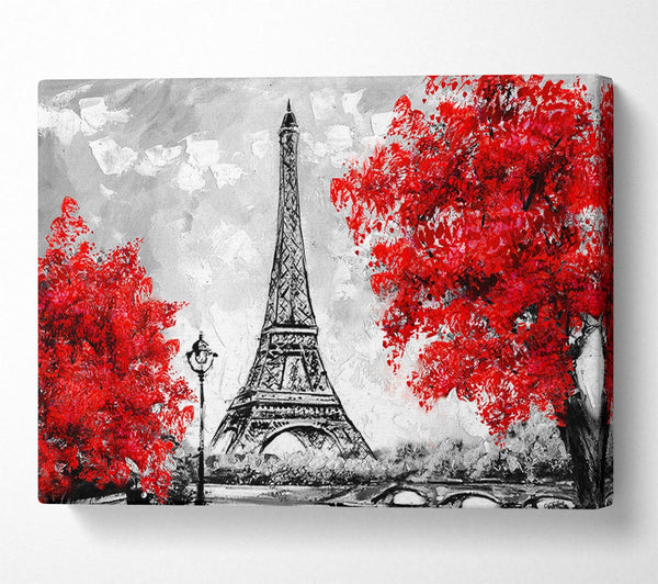 A Canvas Print of Eiffel Tower Red trees Canvas Wall Art