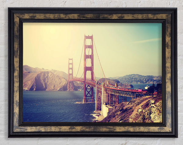 Golden Gate Bridge Retro Framed Print