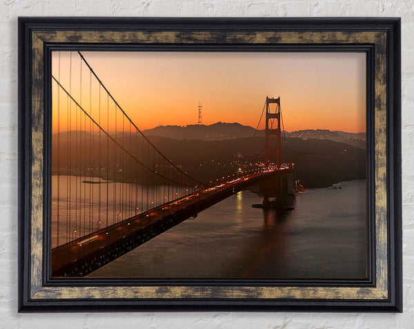 Golden Gate Bridge Sunset Glow Framed Print