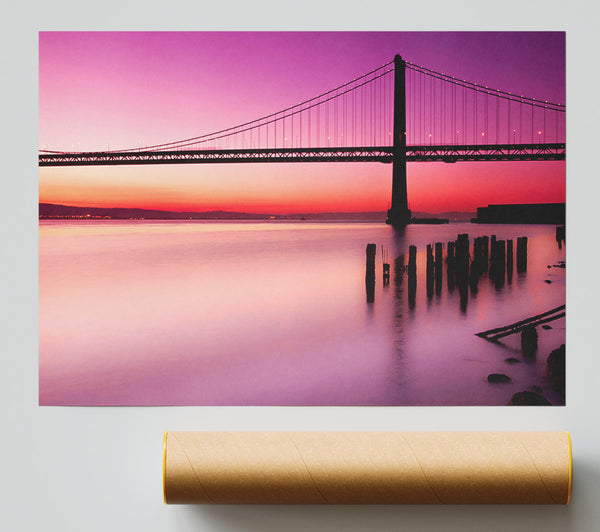 Golden Gate Bridge Pink Serene Poster