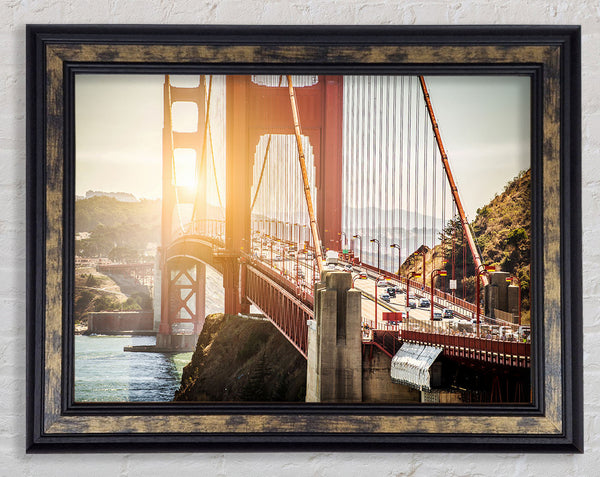 Sunrise Glow Over The Golden Gate Bridge Framed Print