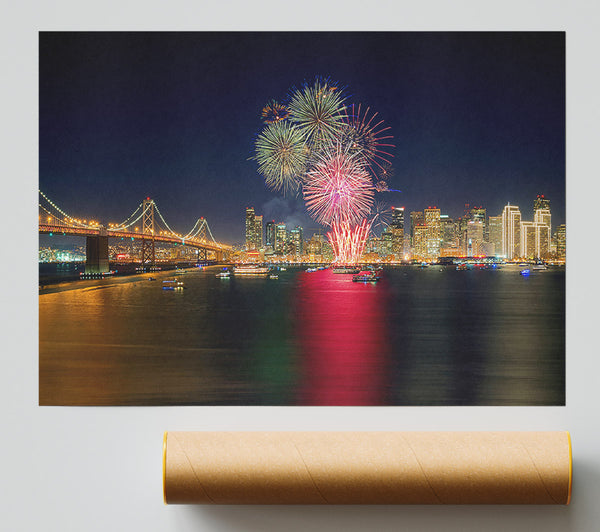 Fireworks Over The Golden Gate Bridge Print