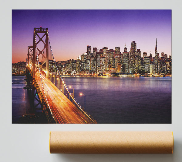 Golden Gate Bridge Purple Waters Poster