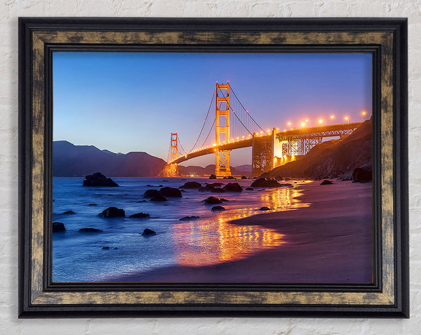 Golden Gate Bridge Stunning Light Glow Framed Print