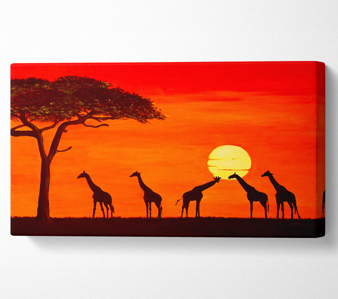  A Canvas Print of Giraffes At The Sunset Canvas Print