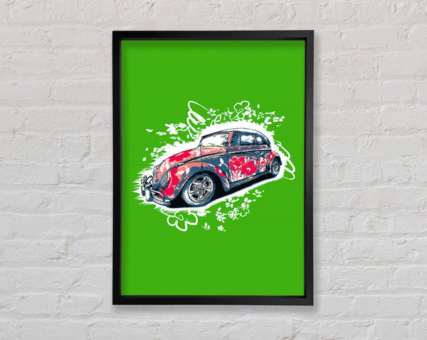 VW Beetle Flower Power Green Framed Print