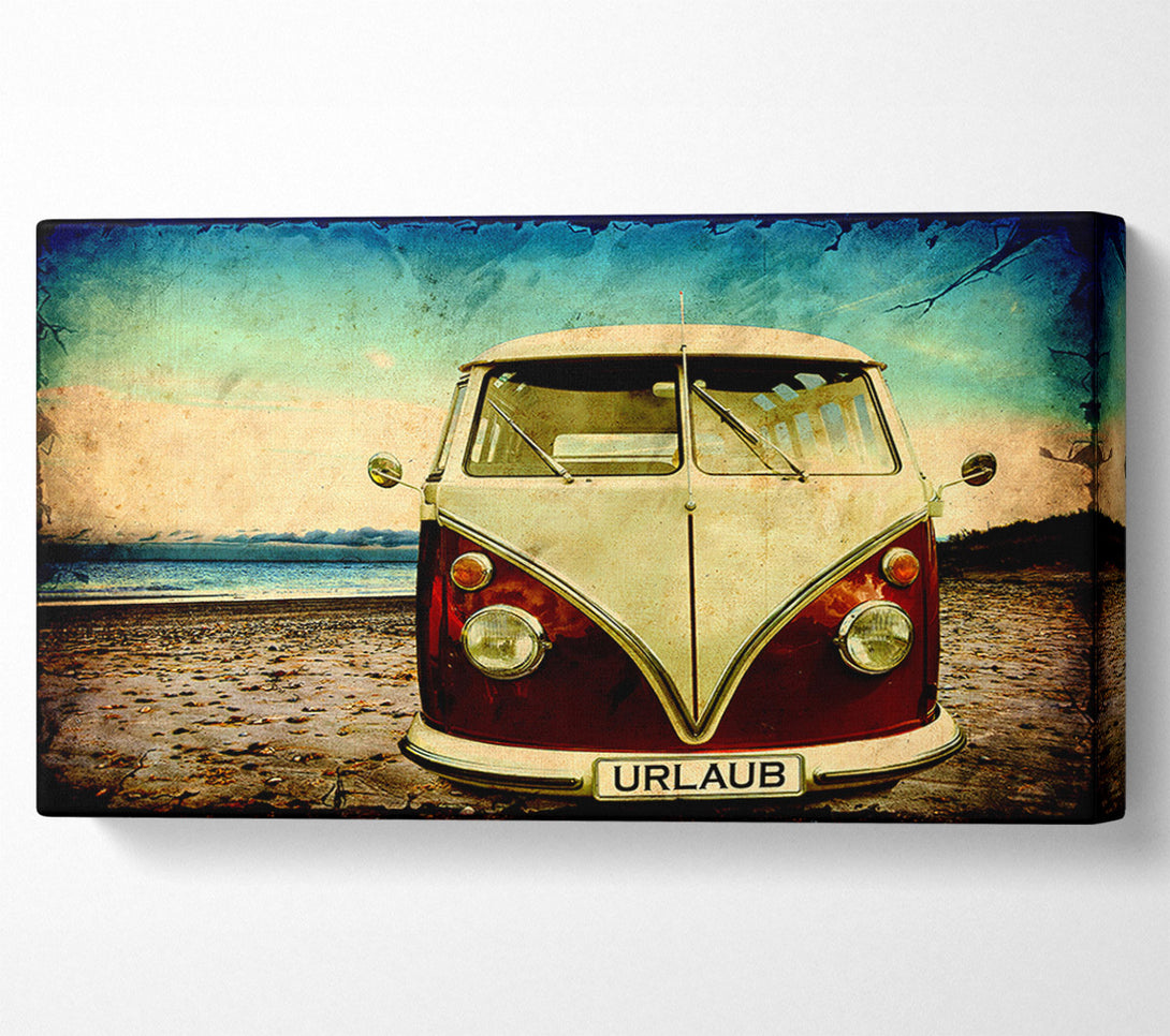  A Canvas Print of VW Camper Van At The Beach Canvas Wall Art
