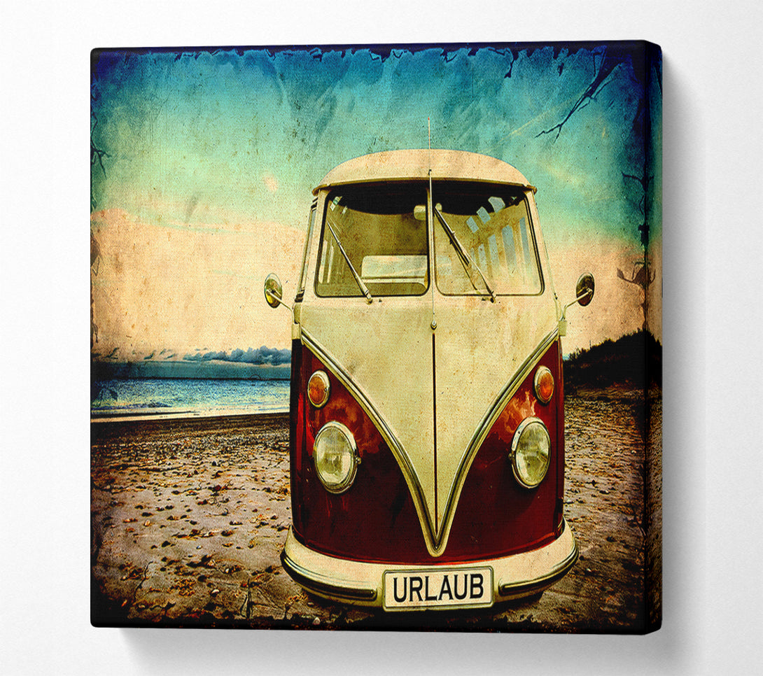  A Canvas Print of VW Camper Van At The Beach Canvas Wall Art