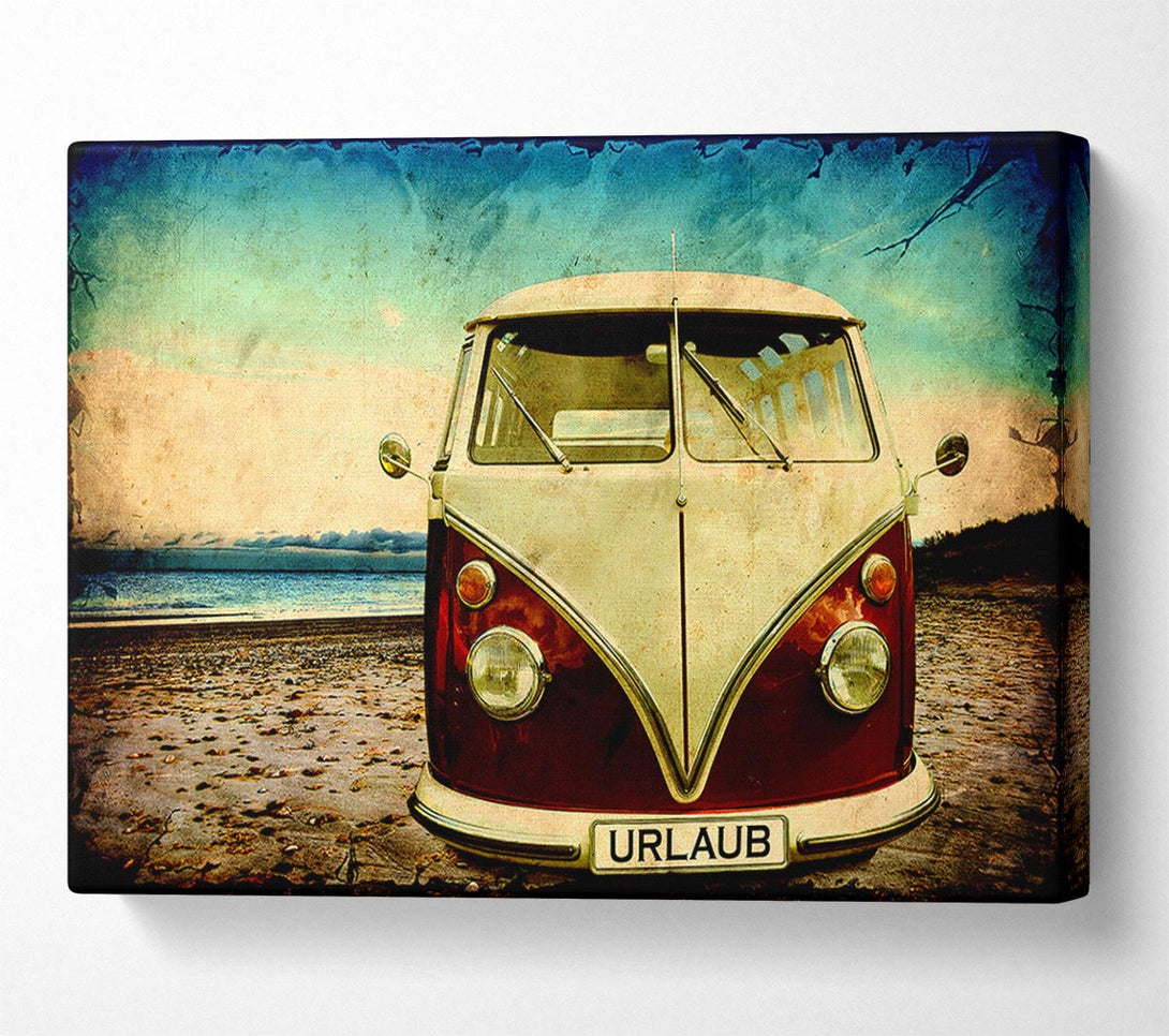  A Canvas Print of VW Camper Van At The Beach Canvas Wall Art