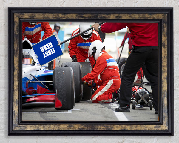 Changing The Tyres Framed Print