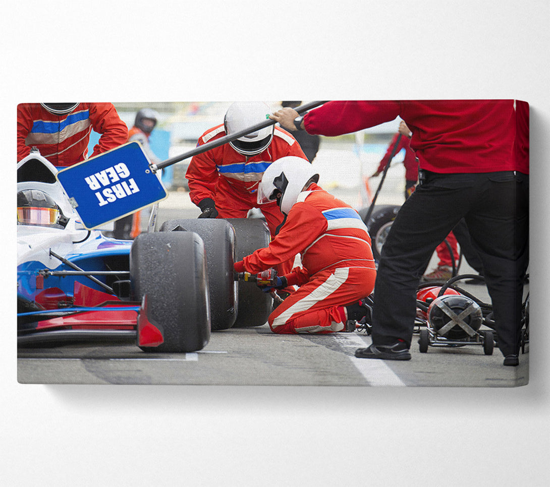  A Canvas Print of Changing The Tyres Canvas Wall Art