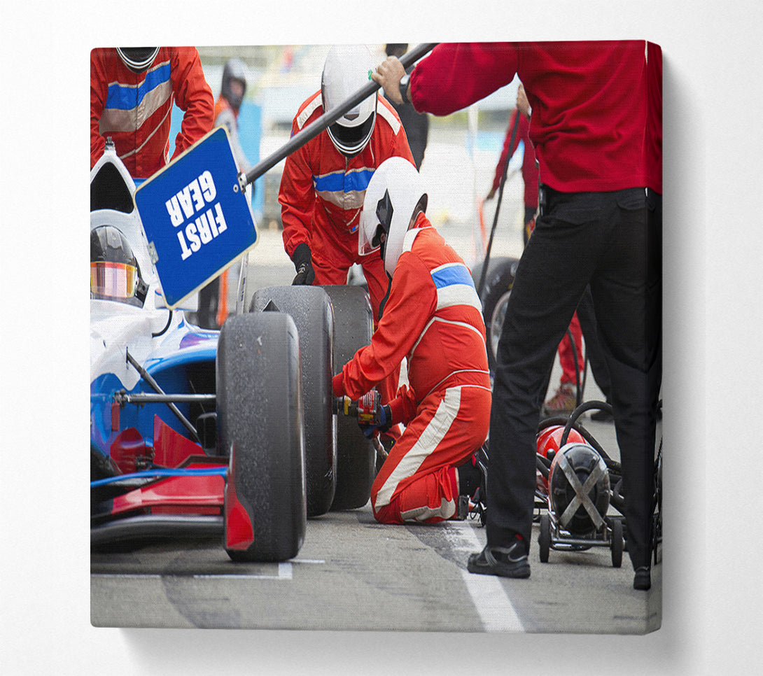  A Canvas Print of Changing The Tyres Canvas Wall Art