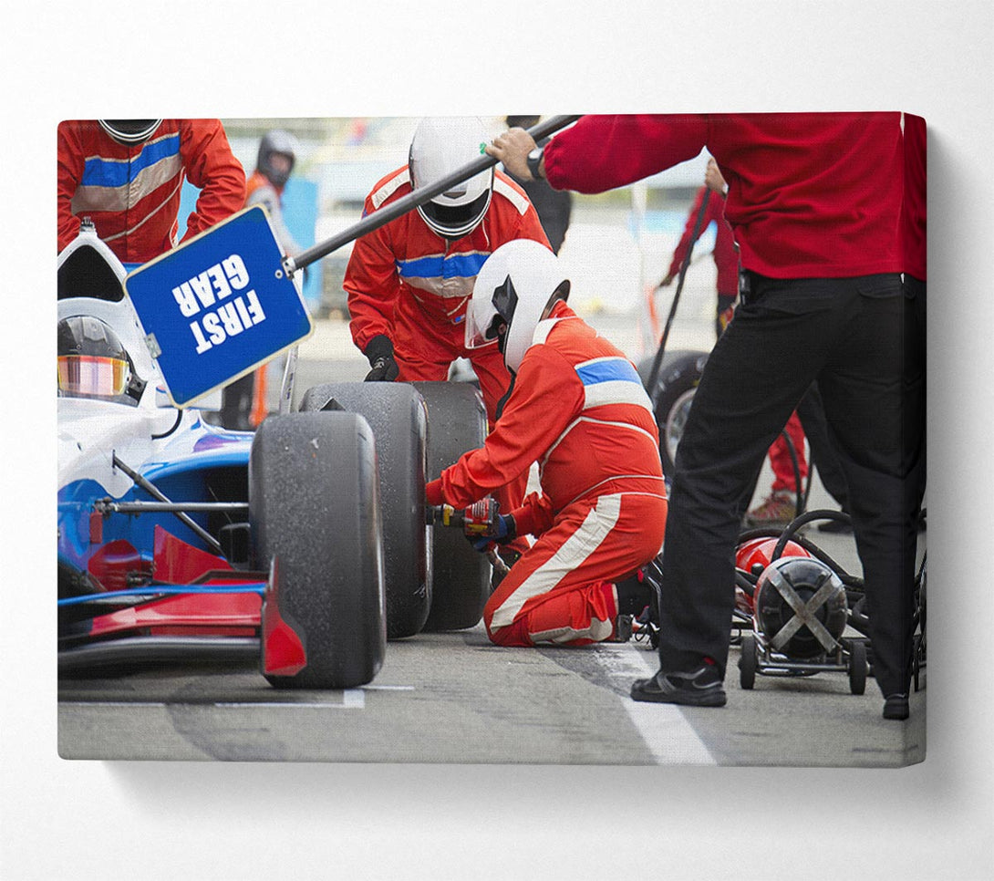  A Canvas Print of Changing The Tyres Canvas Wall Art