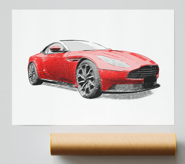Maserati Red Drawing Poster