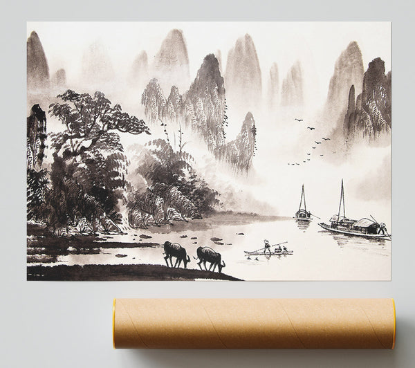 Japanese Fishing Village Poster